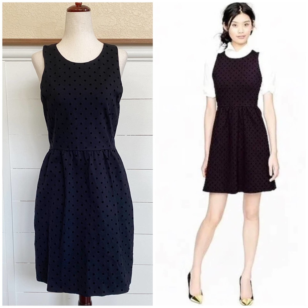J.Crew Black Velvet Polka dot Sleeveless A-Line Dress